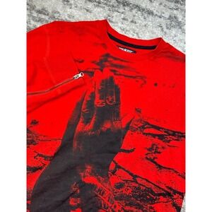 Trukfit Sweatshirt Mens Small Red Praying‎ Hands Graphic Side Zip All Over Print